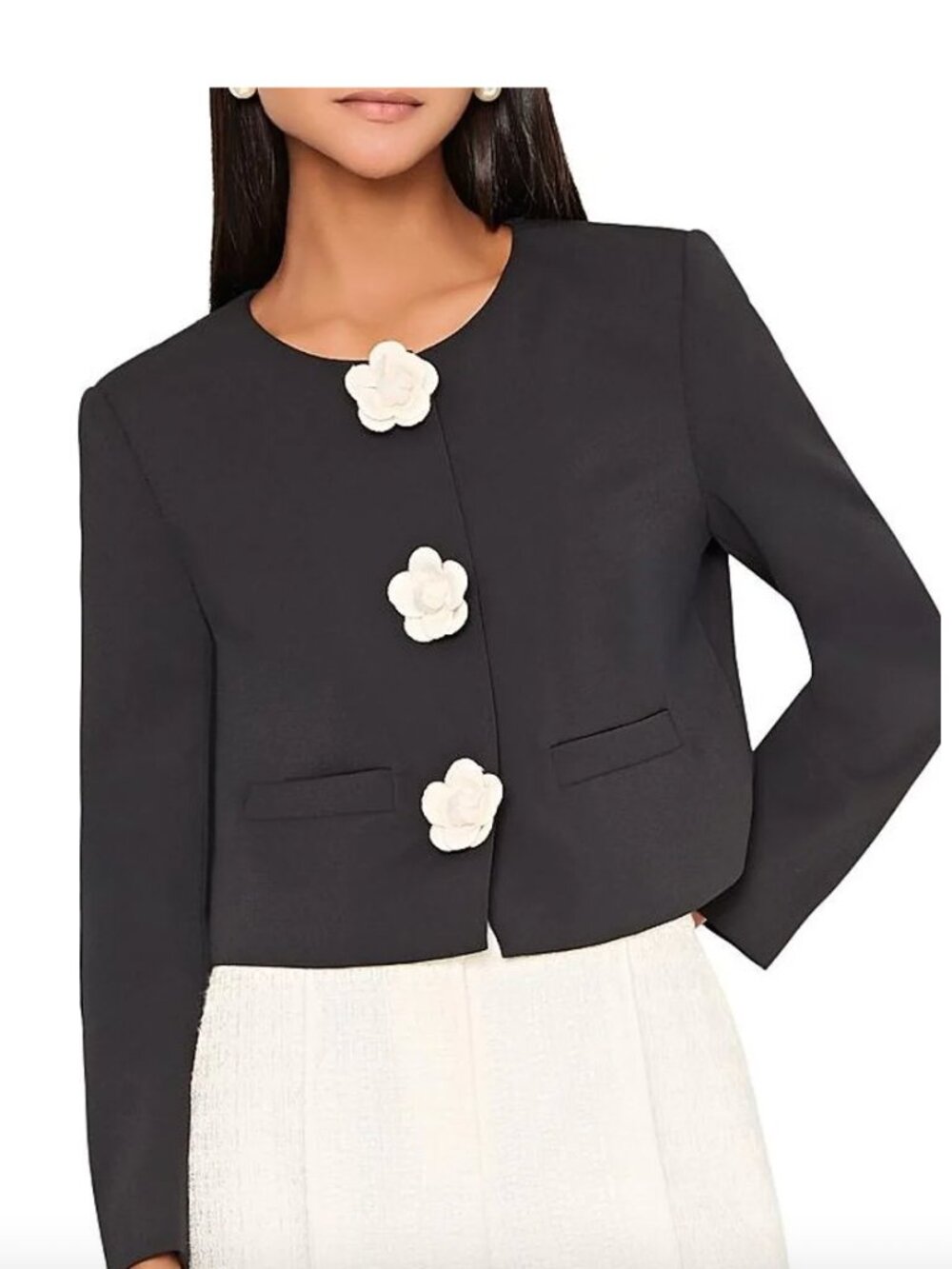Milly Selena Camellia Applique Cropped Jacket in Black
